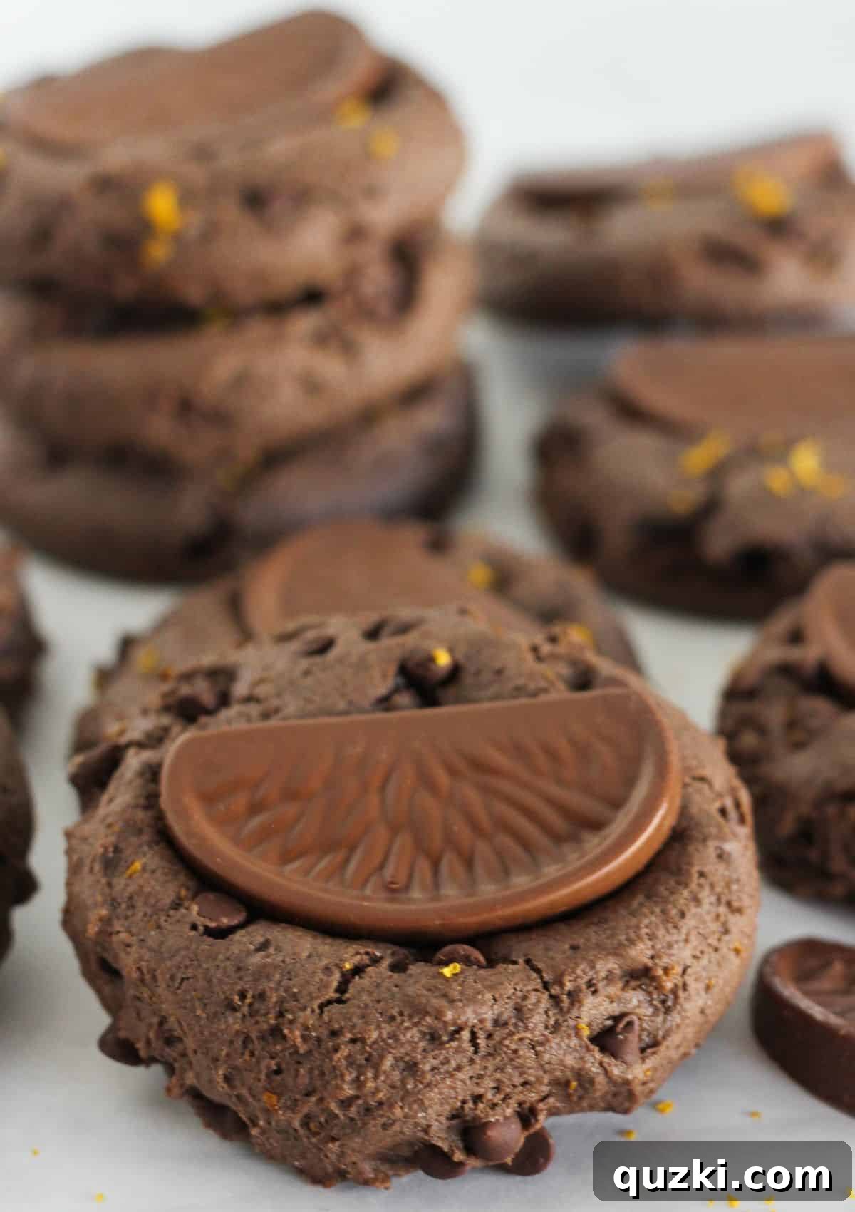 Chocolate Orange Cookie Mix Recipe — Quick Cake Mix Cookies 8 A dozen cookies on a white tray for serving.