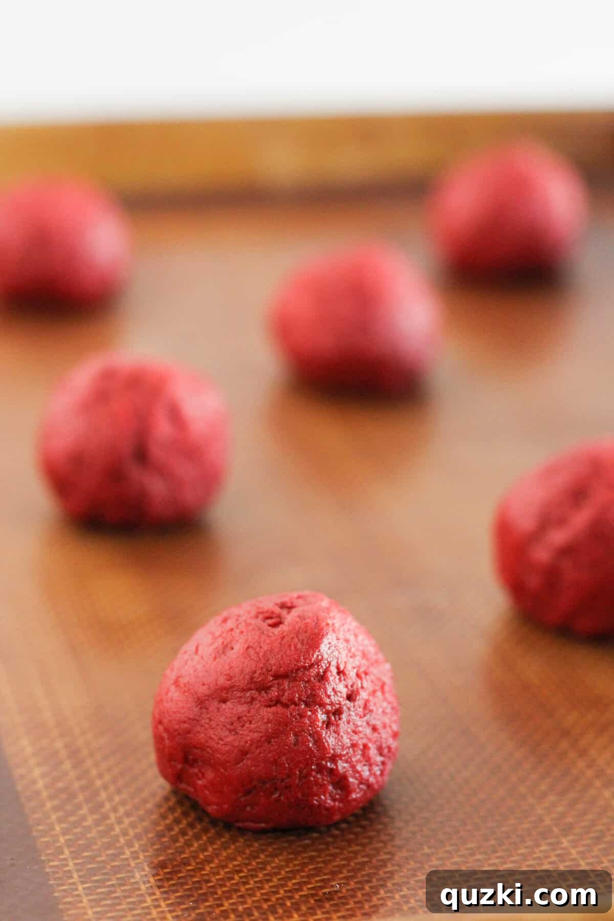 Red Velvet Whoopie Pies Made with Cake Mix 7 Red velvet cake mix cookie dough ready to be baked.