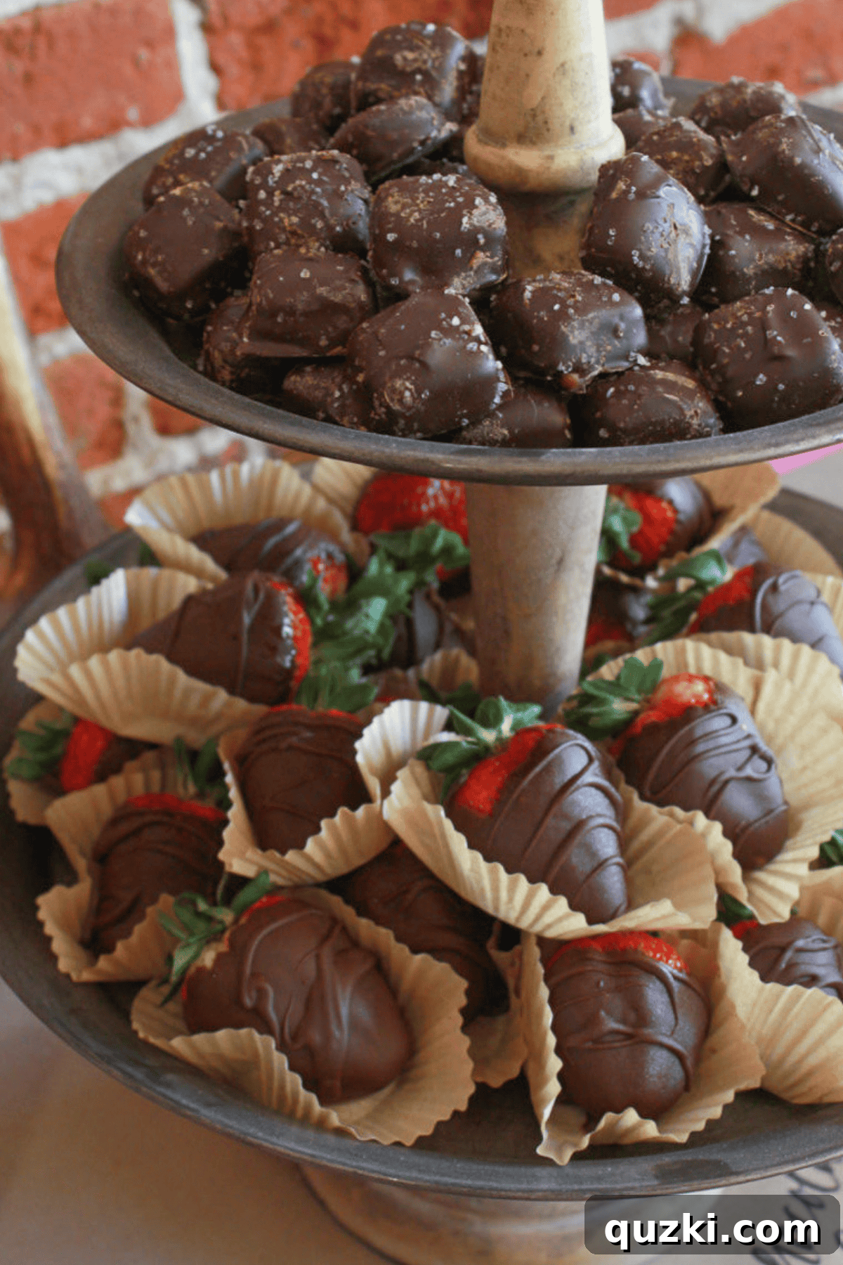 Food: How Cooking Shows Love Through Every Meal 2 A two tiered stand with chocolate covered strawberries and candy.